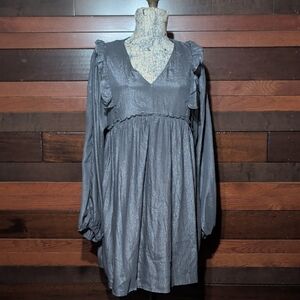 Andrée By Unit Shimmery Slate Long-Sleeve V-Neck Empire Waist Dress